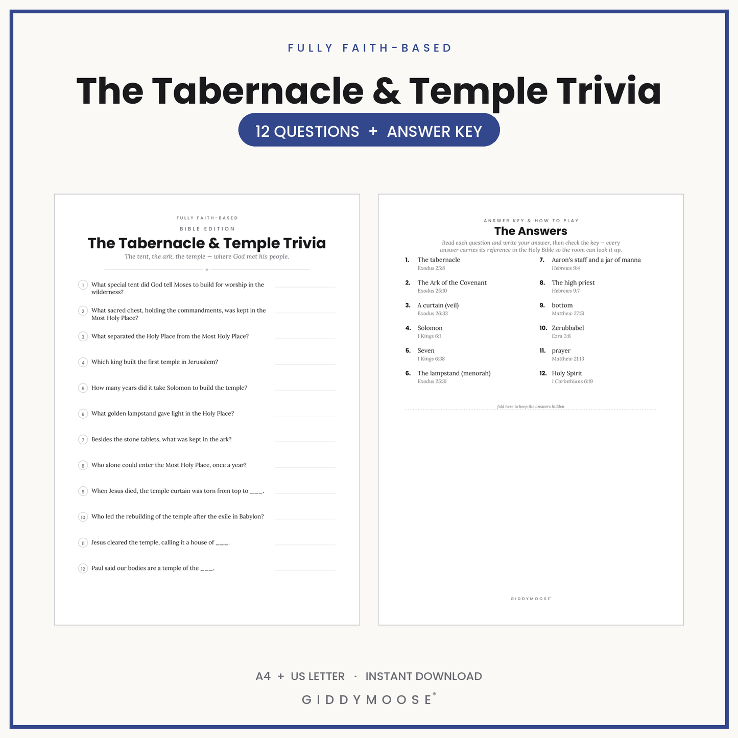Tabernacle and Temple Bible Trivia Printable