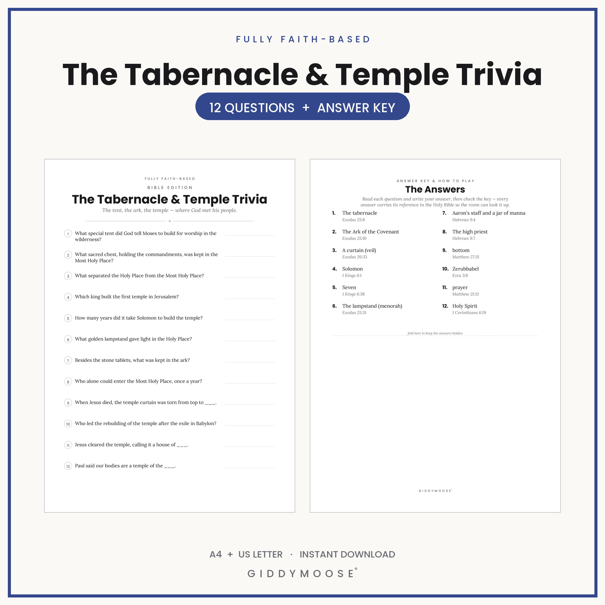 Tabernacle and Temple Bible Trivia Printable