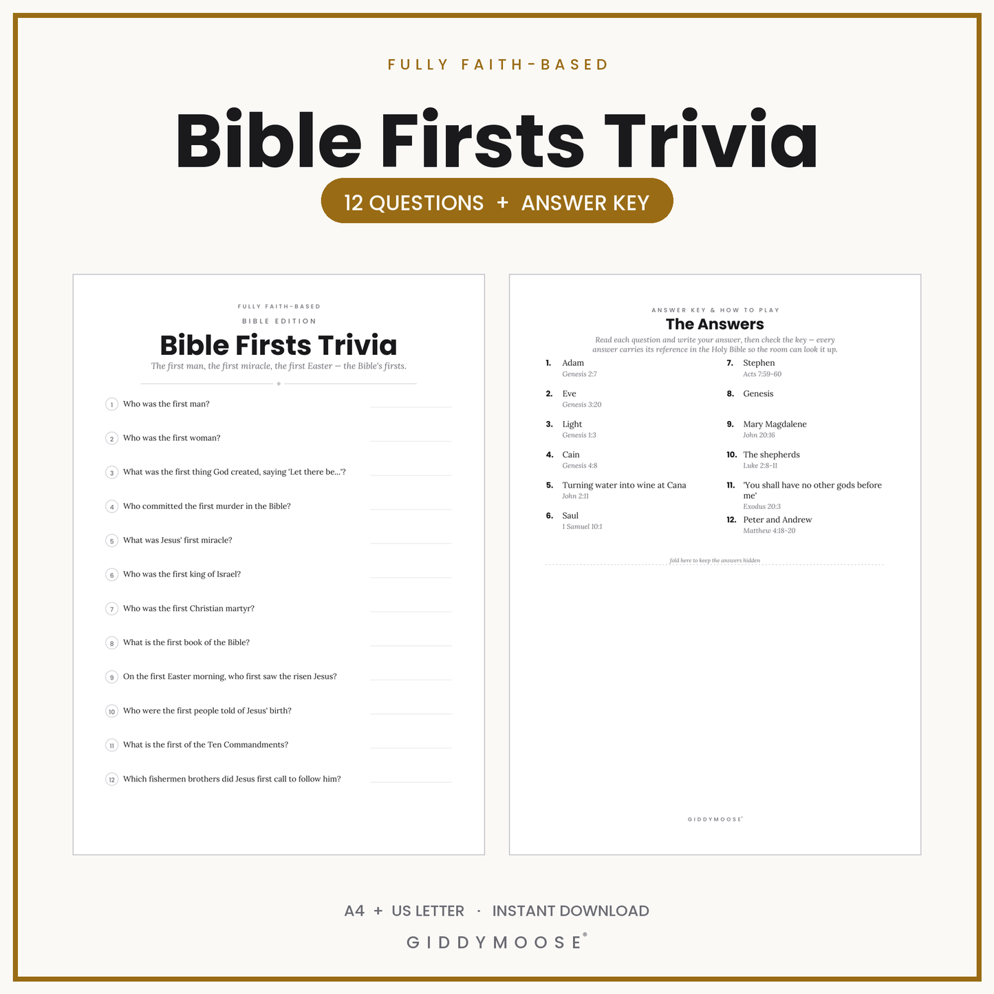 Bible Firsts Trivia Printable