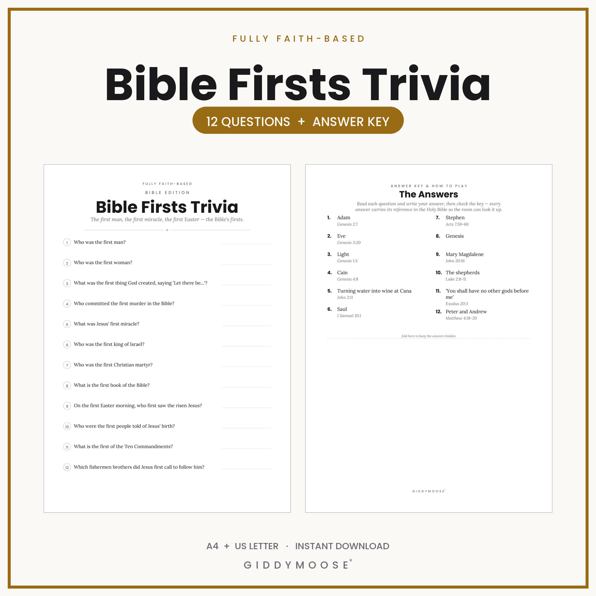 Bible Firsts Trivia Printable