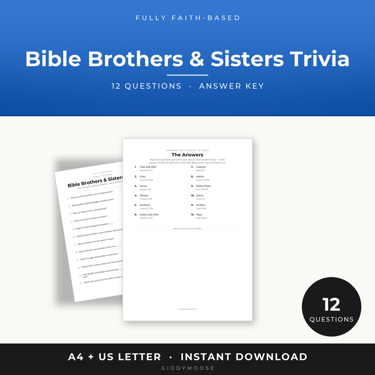 Bible Brothers and Sisters Trivia Printable
