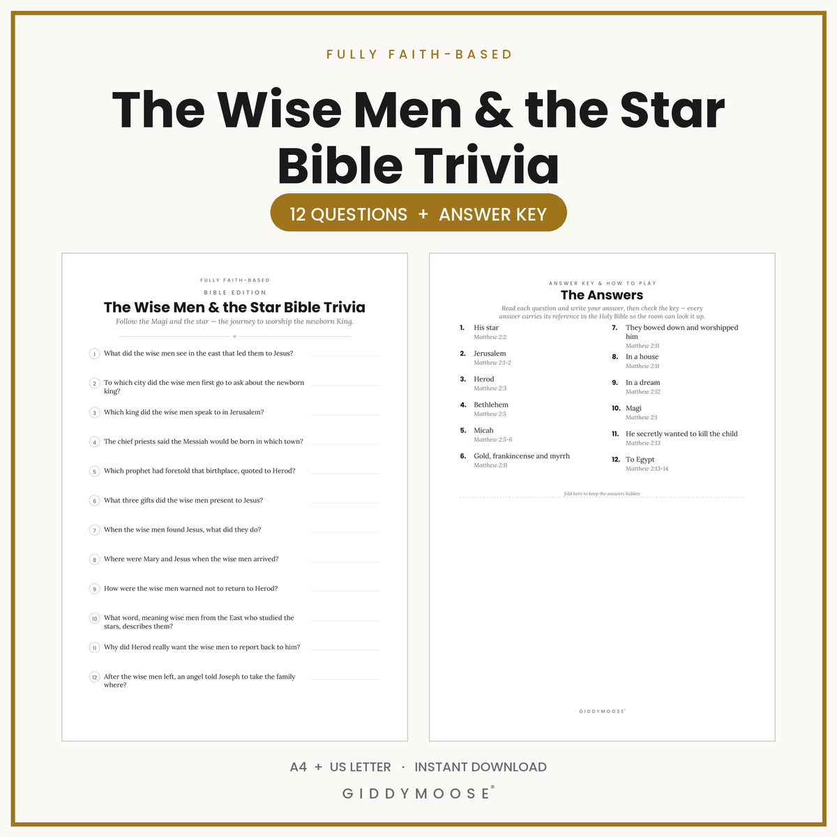 Wise Men and the Star Bible Trivia Printable