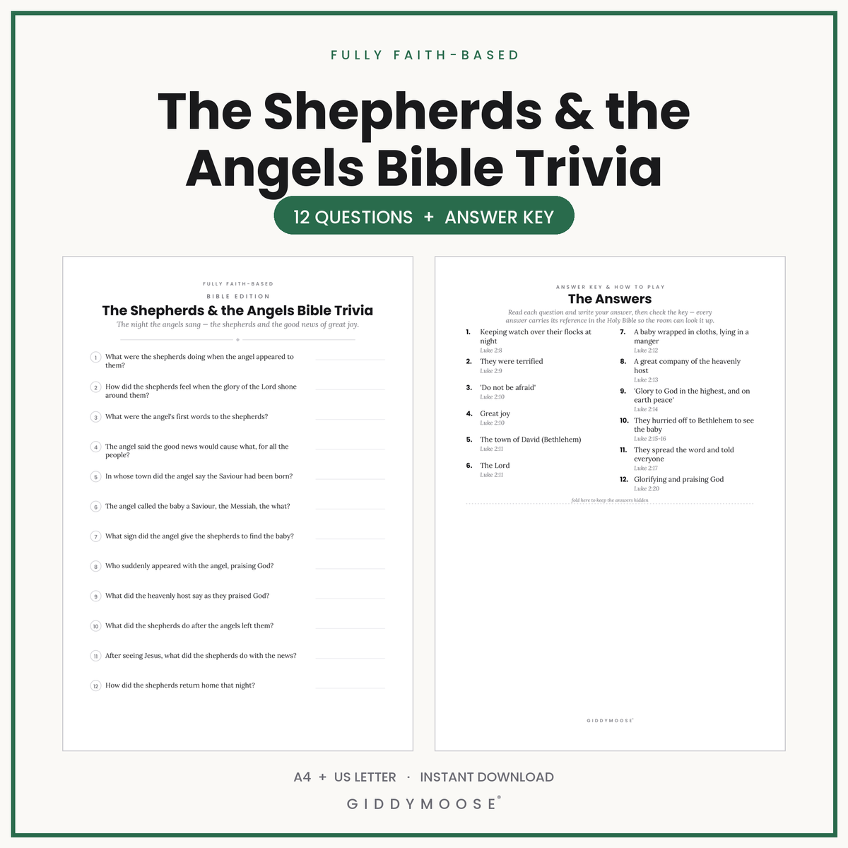Shepherds and the Angels Bible Trivia Printable