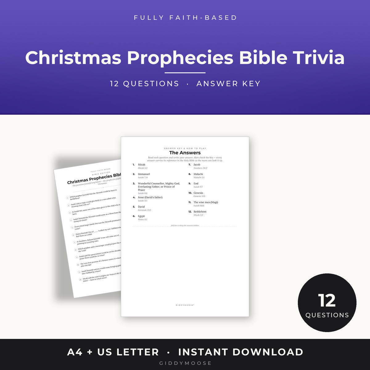 Christmas Prophecies Bible Trivia Printable