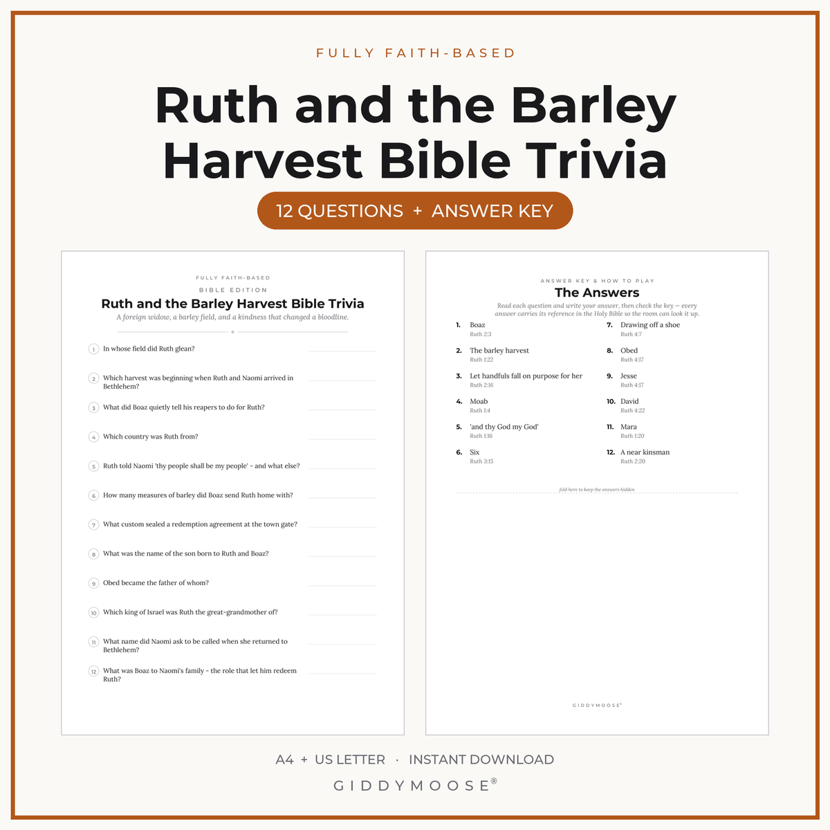 Ruth and the Barley Harvest Bible Trivia Printable
