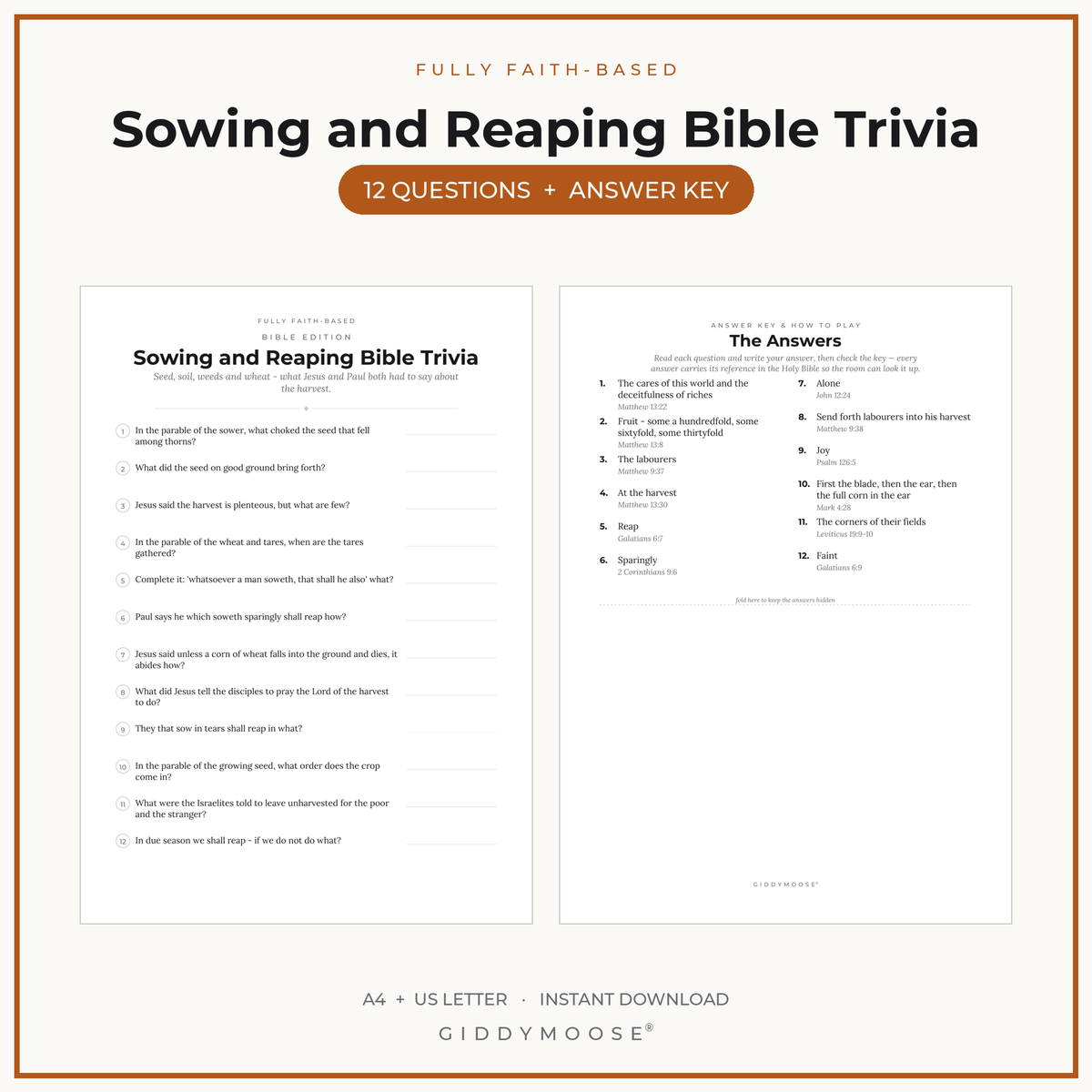 Sowing and Reaping Bible Trivia Printable
