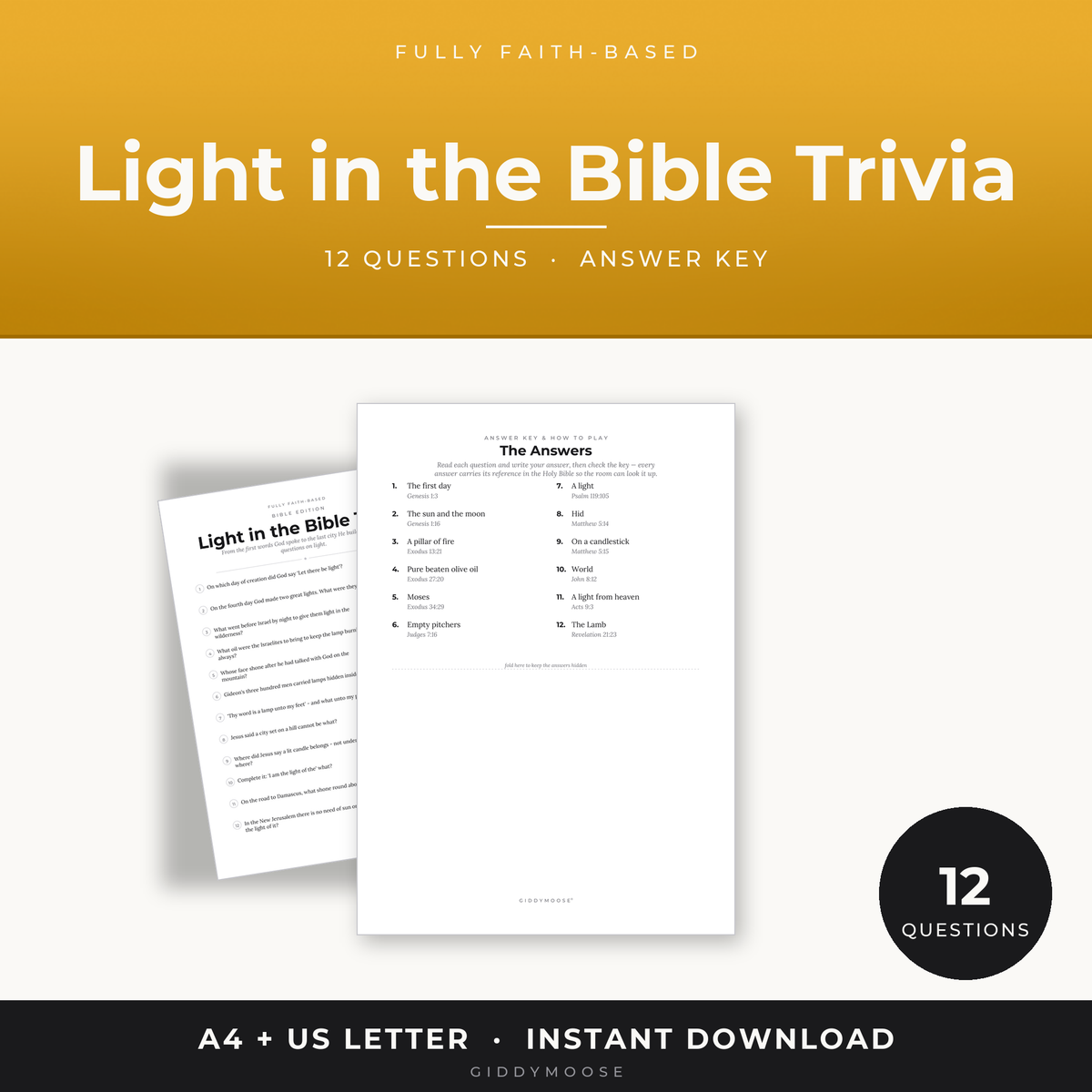 Light in the Bible Trivia Printable