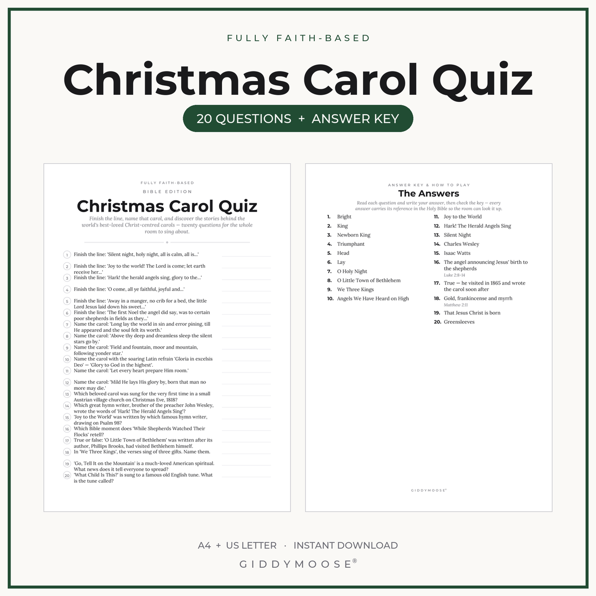 Christmas Carol Quiz Printable