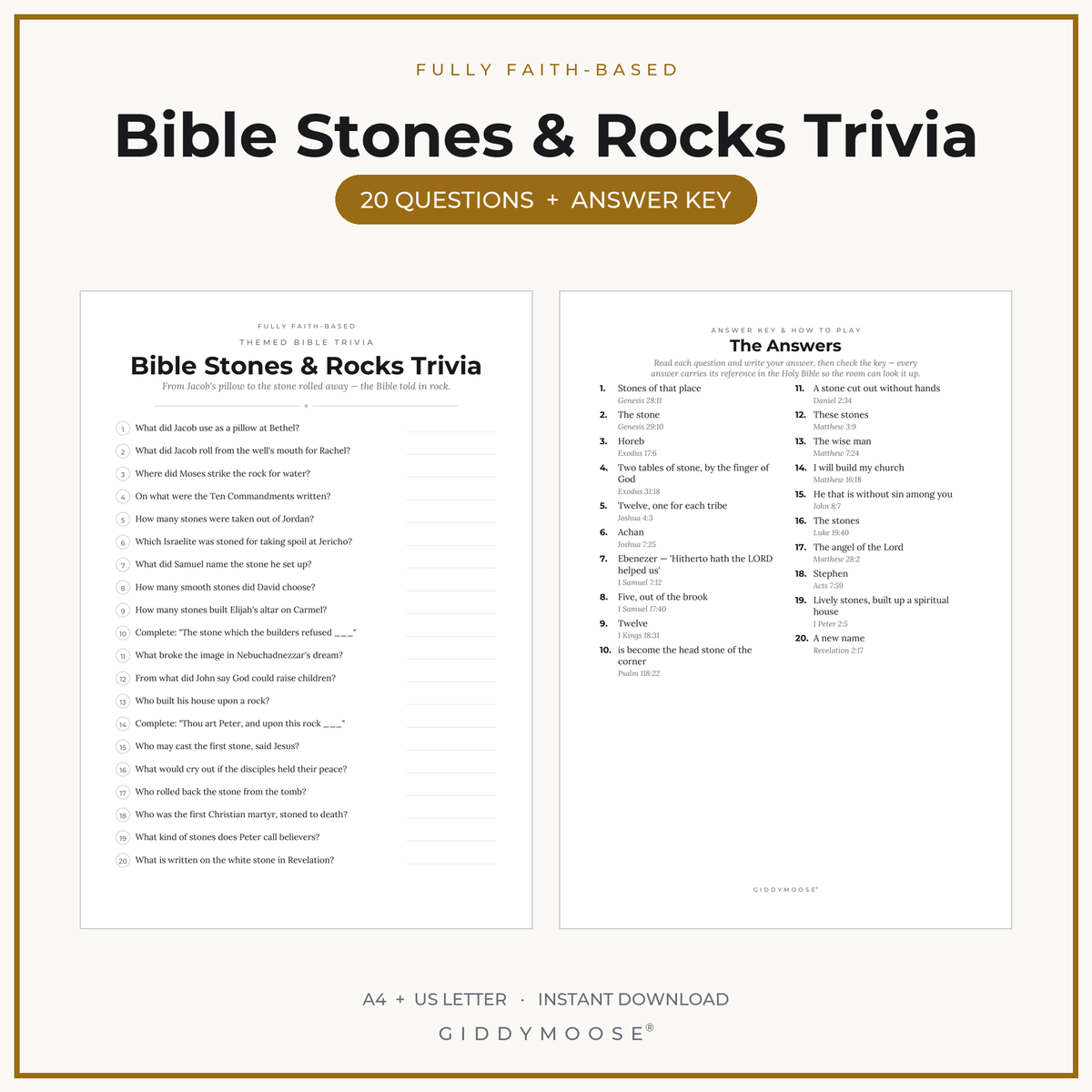Bible Stones and Rocks Trivia Printable