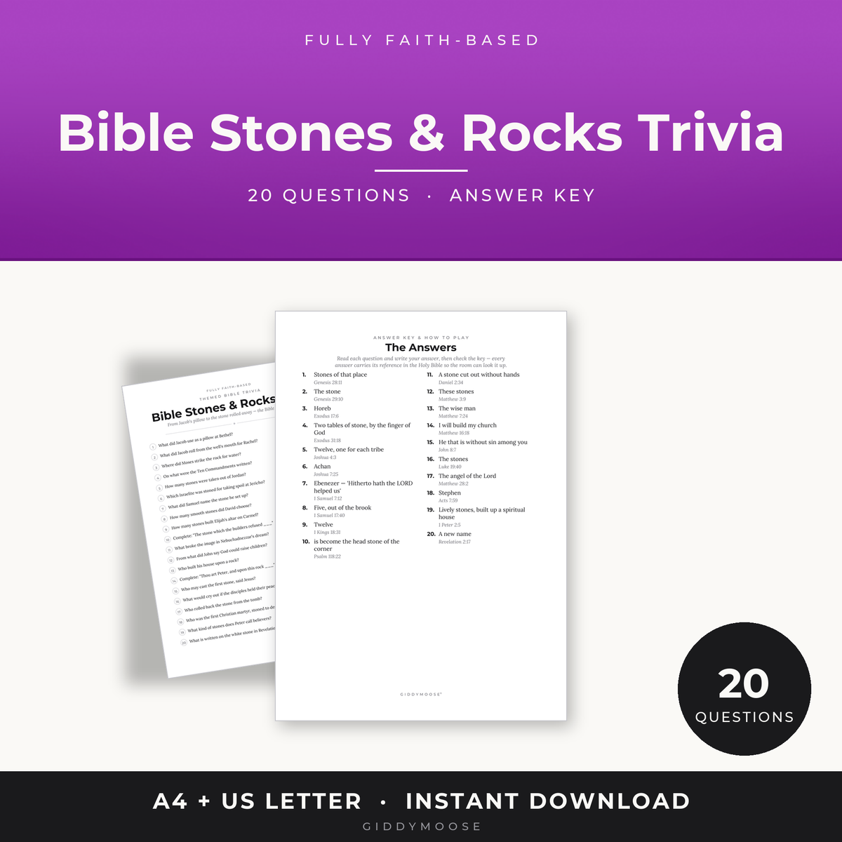 Bible Stones and Rocks Trivia Printable
