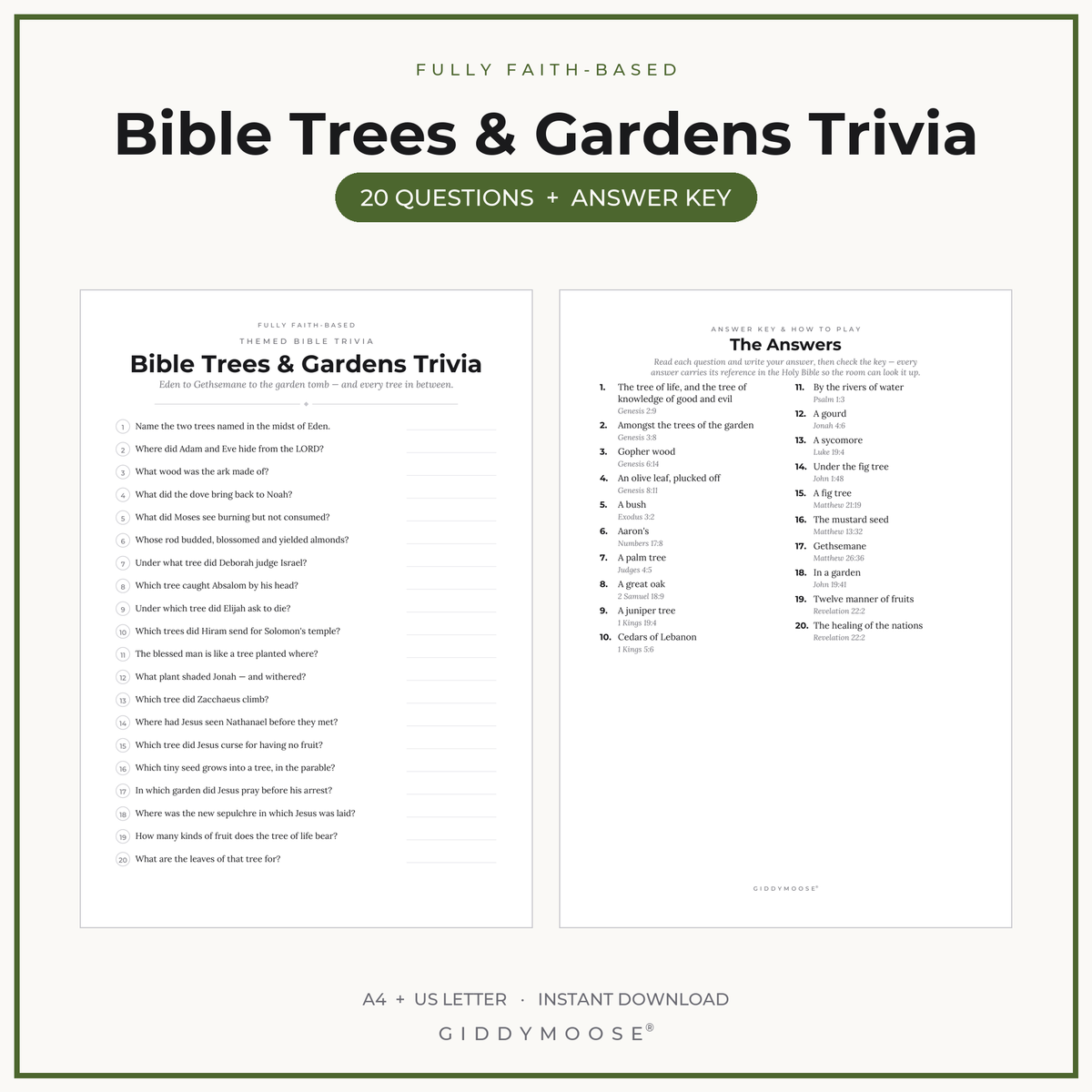 Bible Trees and Gardens Trivia Printable