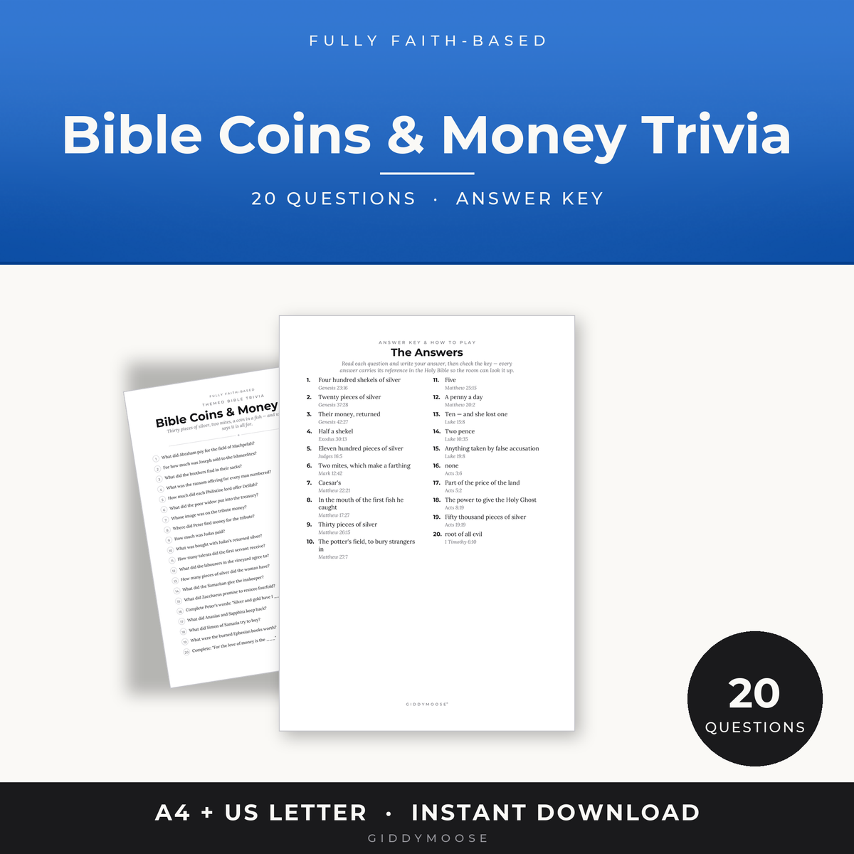 Bible Money and Coins Trivia Printable