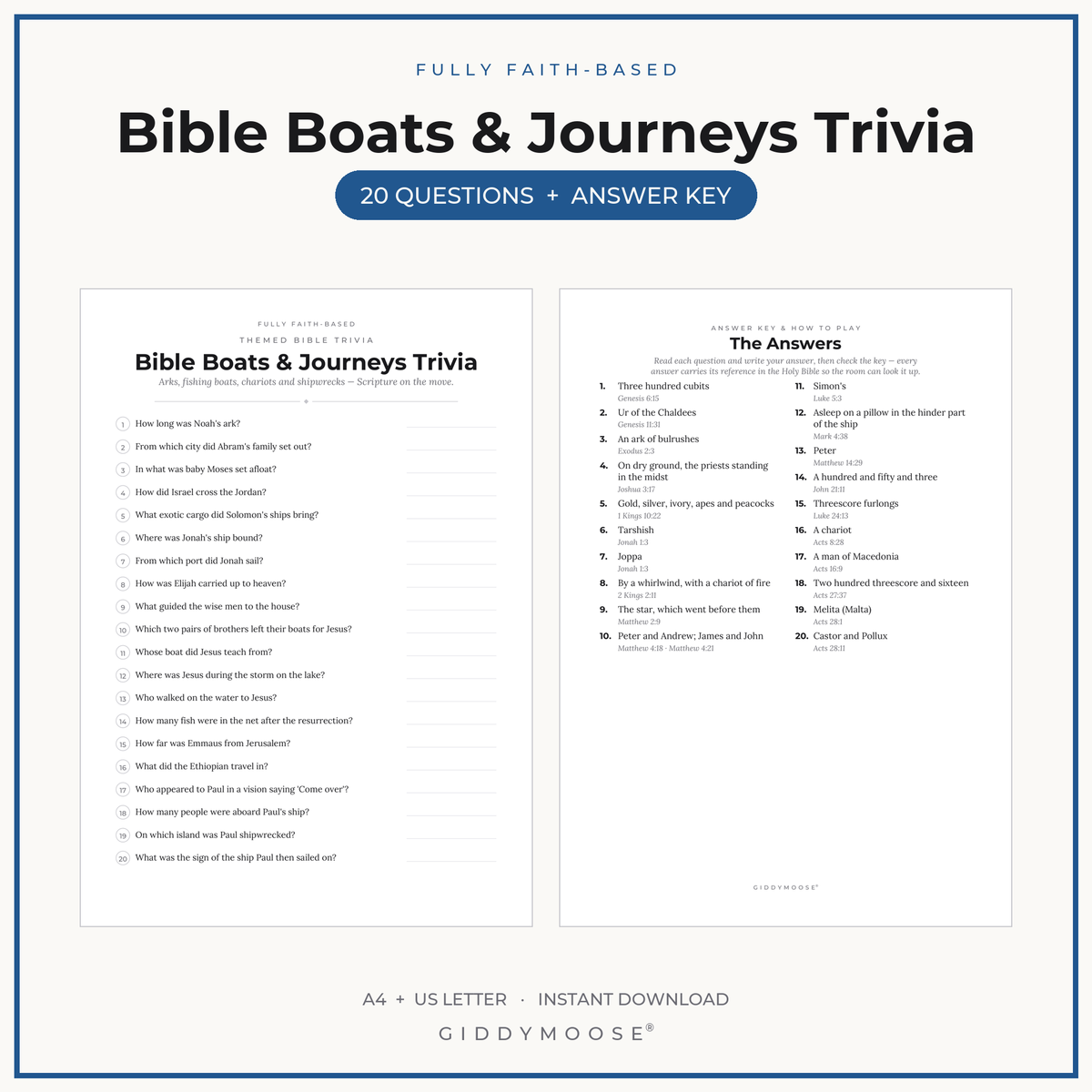 Bible Boats and Journeys Trivia Printable
