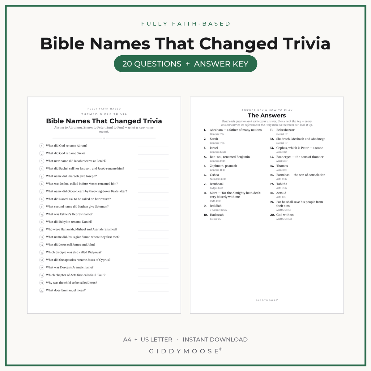 Bible Names That Changed Trivia Printable