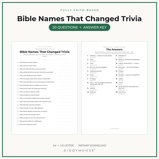 Bible Names That Changed Trivia Printable