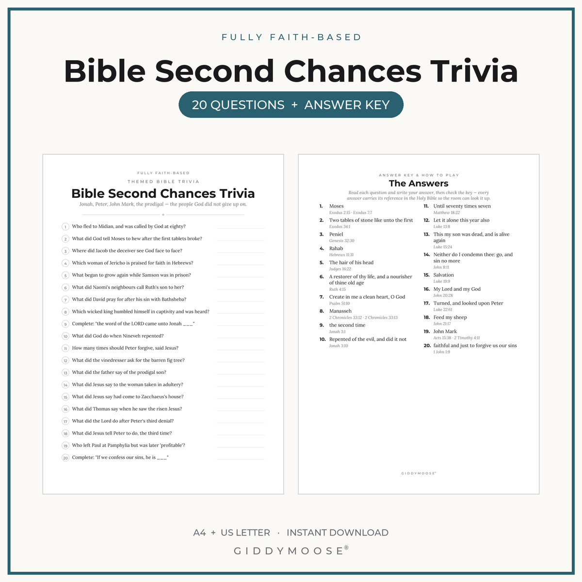 Bible Second Chances Trivia Printable