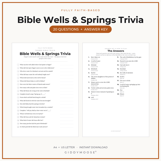 Bible Wells and Springs Trivia Printable