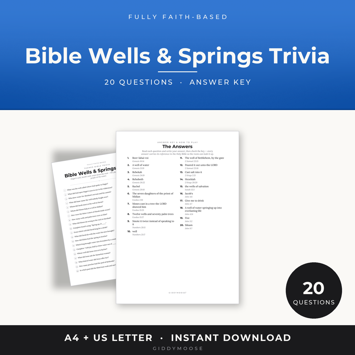 Bible Wells and Springs Trivia Printable