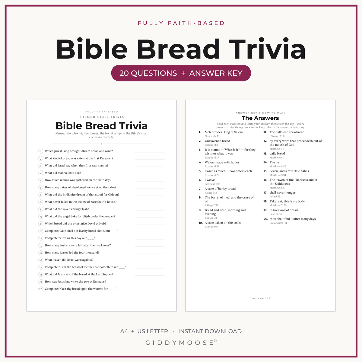 Bible Bread Trivia Printable
