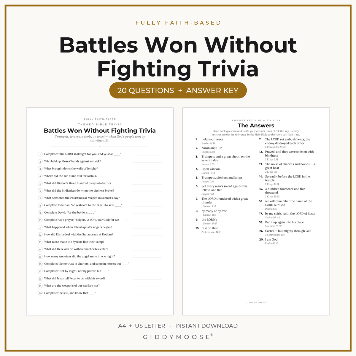 Battles Won Without Fighting Bible Trivia Printable