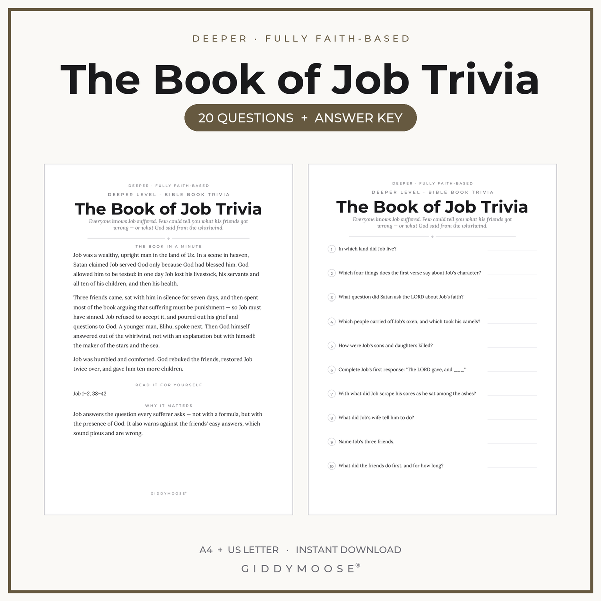 Book of Job Bible Trivia Printable