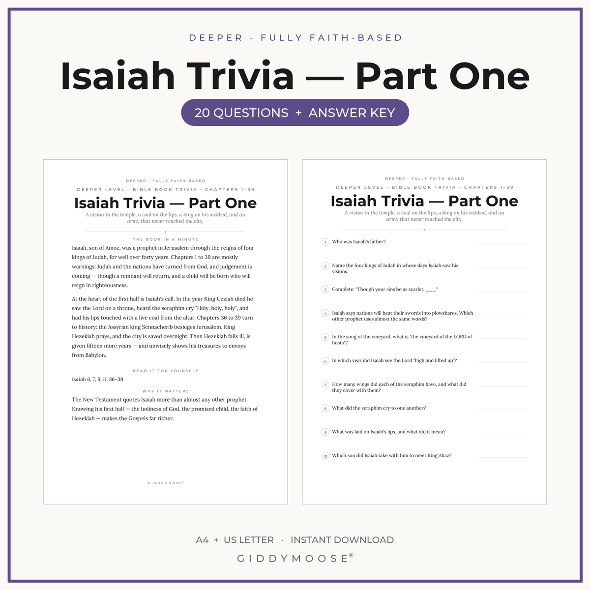 Isaiah Bible Trivia Part 1 Printable