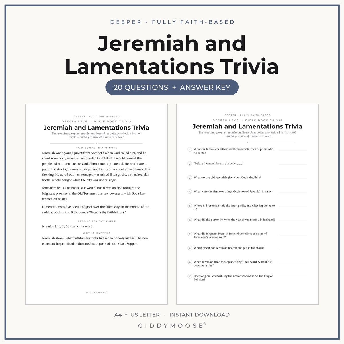Jeremiah and Lamentations Bible Trivia Printable