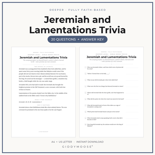 Jeremiah and Lamentations Bible Trivia Printable