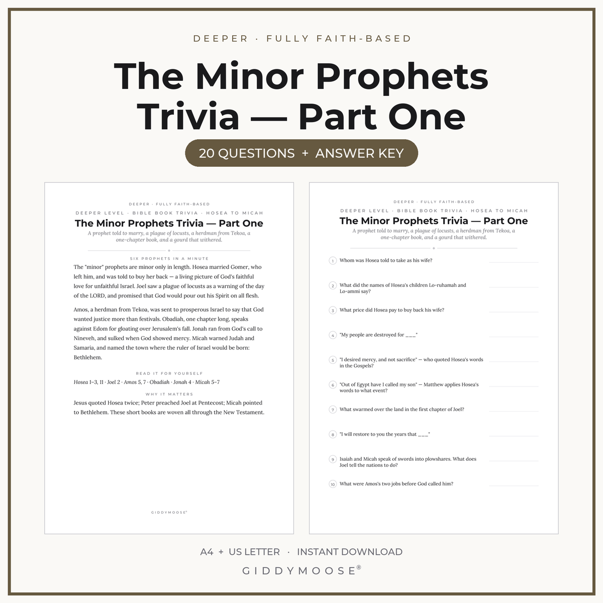 Minor Prophets Bible Trivia Part 1 Printable