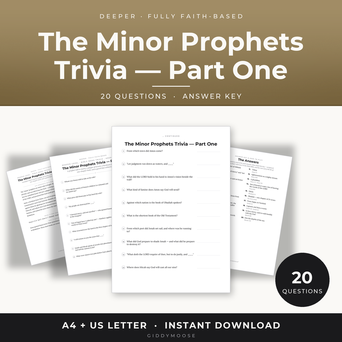 Minor Prophets Bible Trivia Part 1 Printable