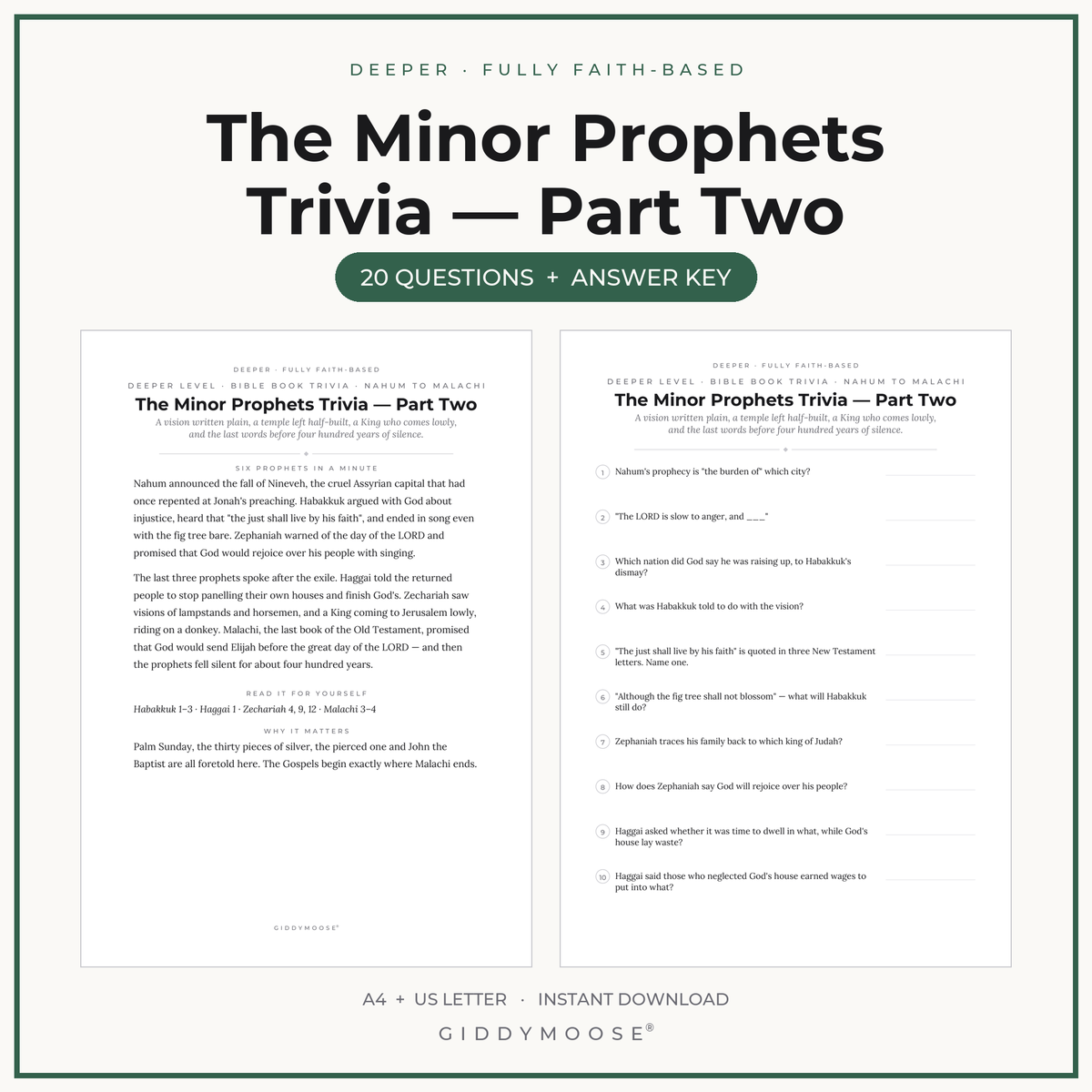 Minor Prophets Bible Trivia Part 2 Printable