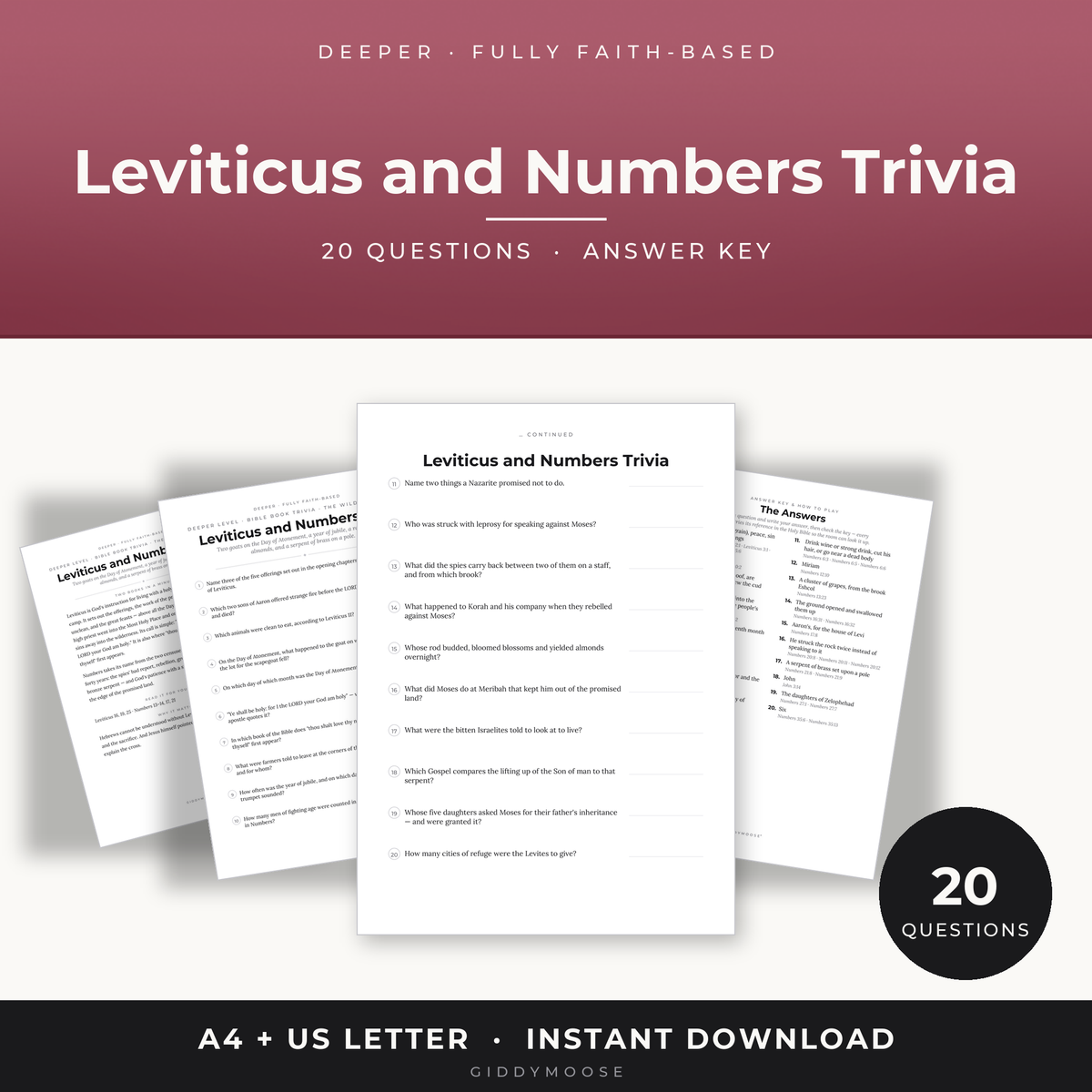 Leviticus and Numbers Bible Trivia Printable