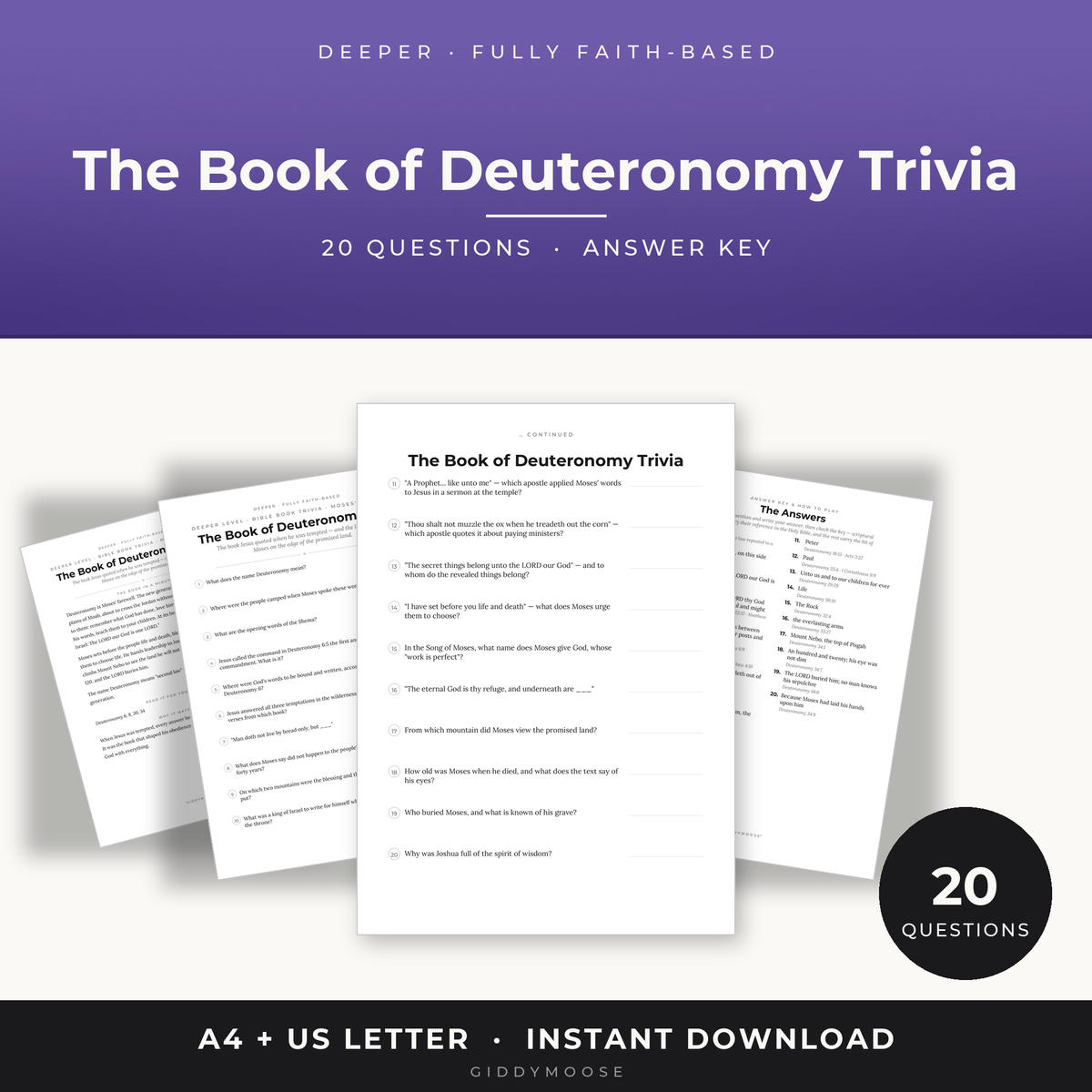 Book of Deuteronomy Bible Trivia Printable
