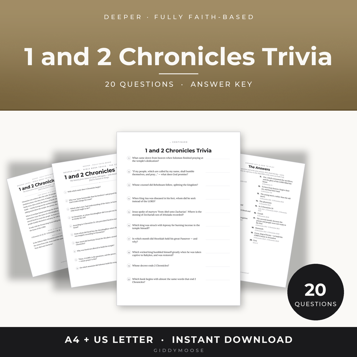 1 and 2 Chronicles Bible Trivia Printable