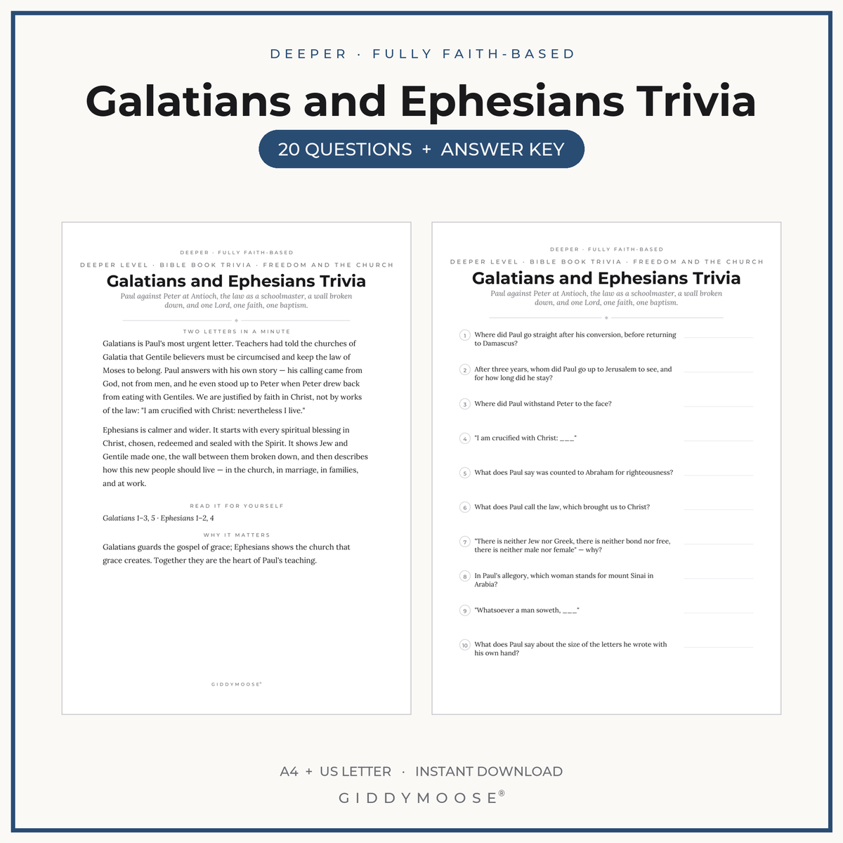 Galatians and Ephesians Bible Trivia Printable
