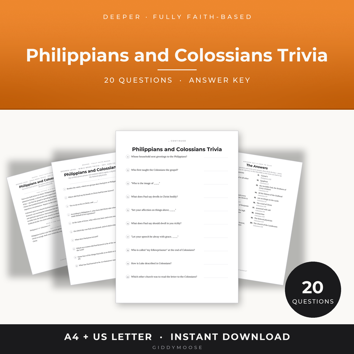 Philippians and Colossians Bible Trivia Printable