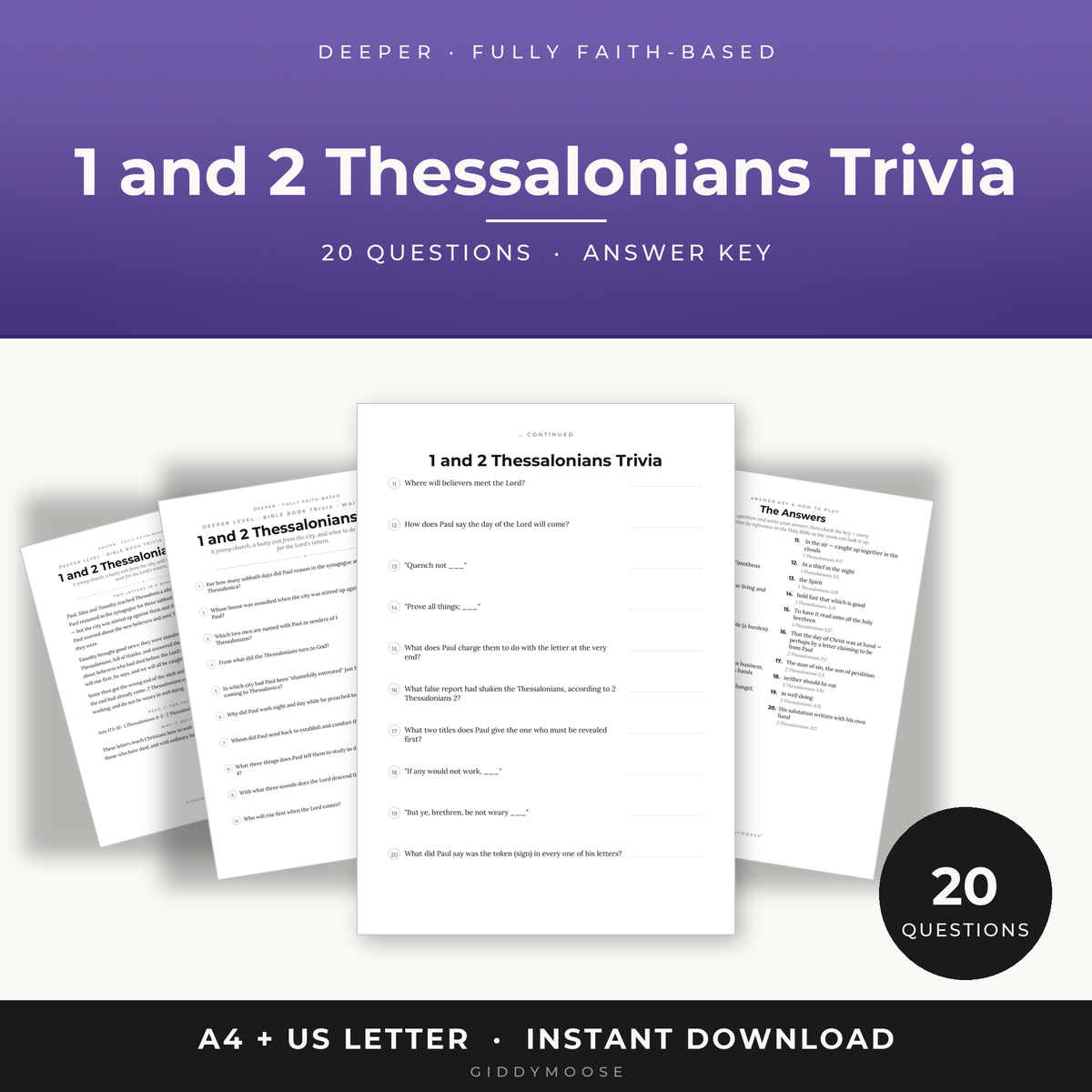 1 and 2 Thessalonians Bible Trivia Printable