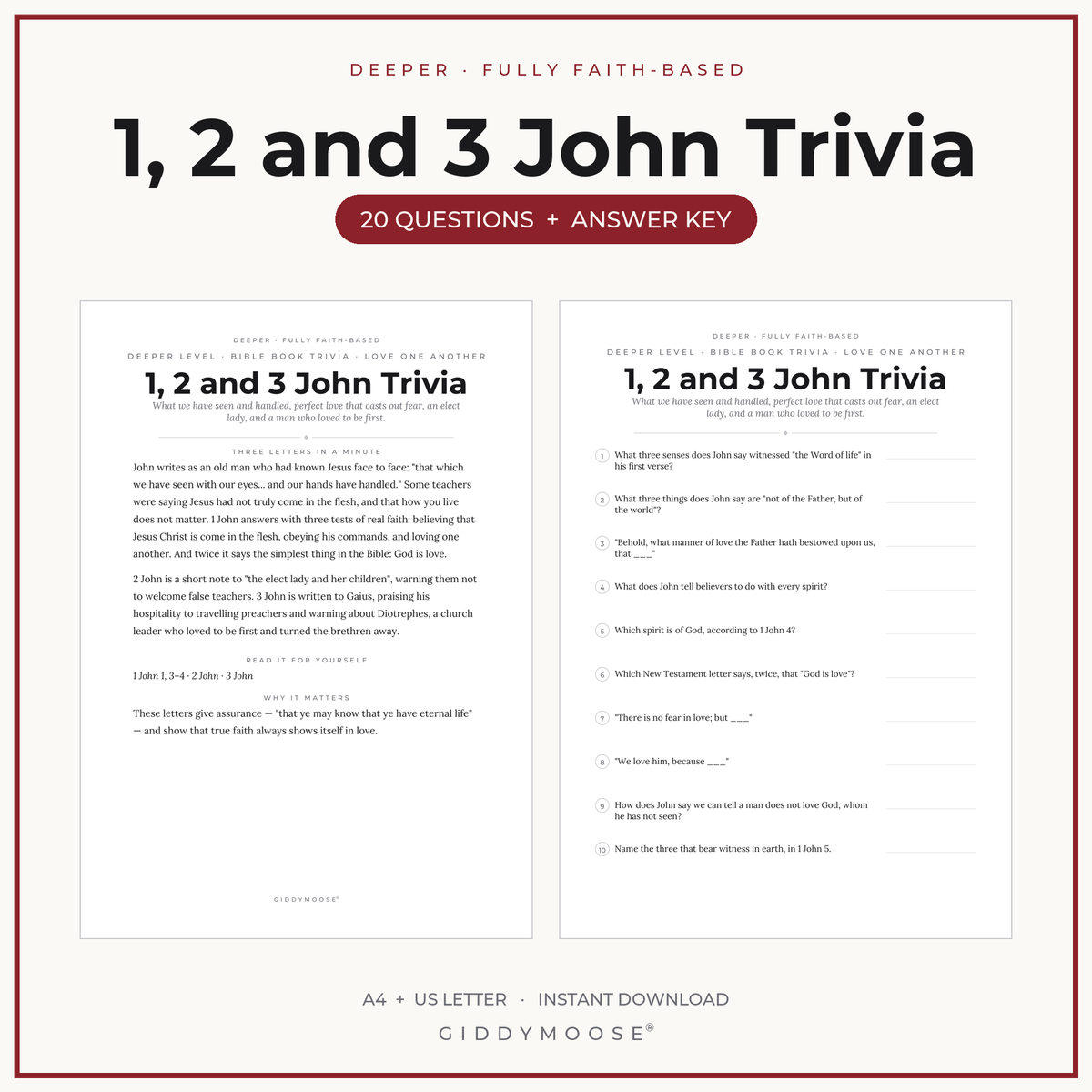 1 2 and 3 John Bible Trivia Printable