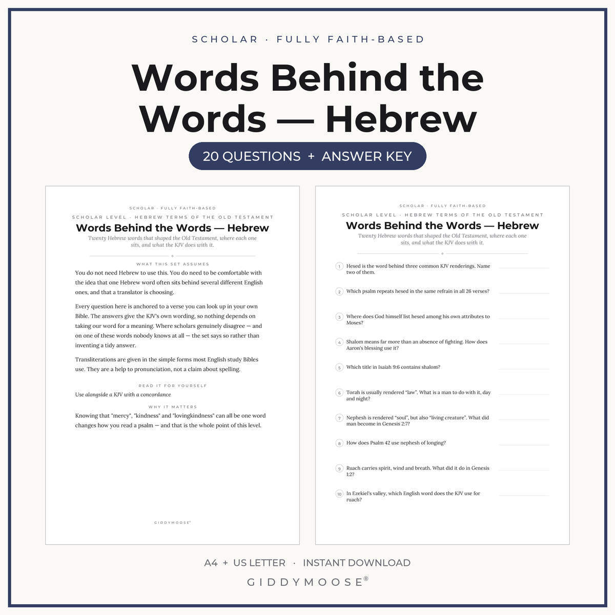 Hebrew Word Study Bible Trivia Printable