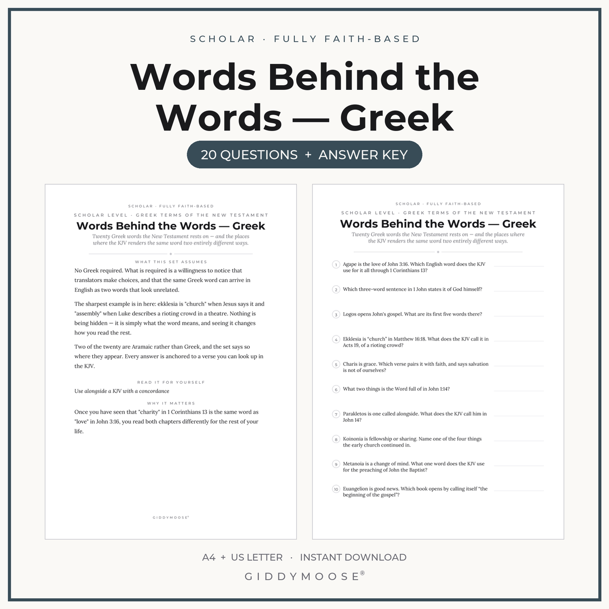 Greek Word Study Bible Trivia Printable