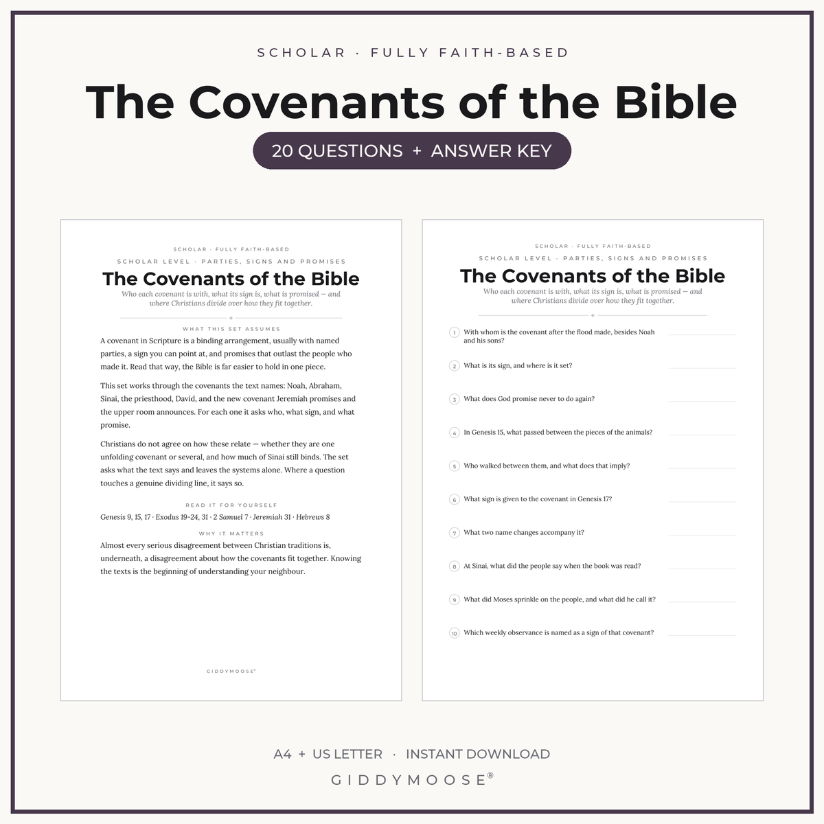 Covenants of the Bible Trivia Printable