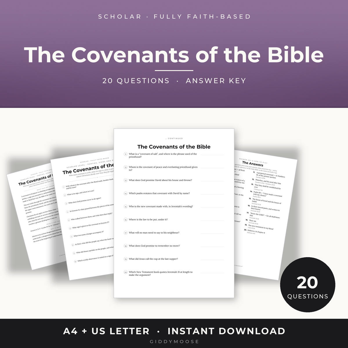 Covenants of the Bible Trivia Printable