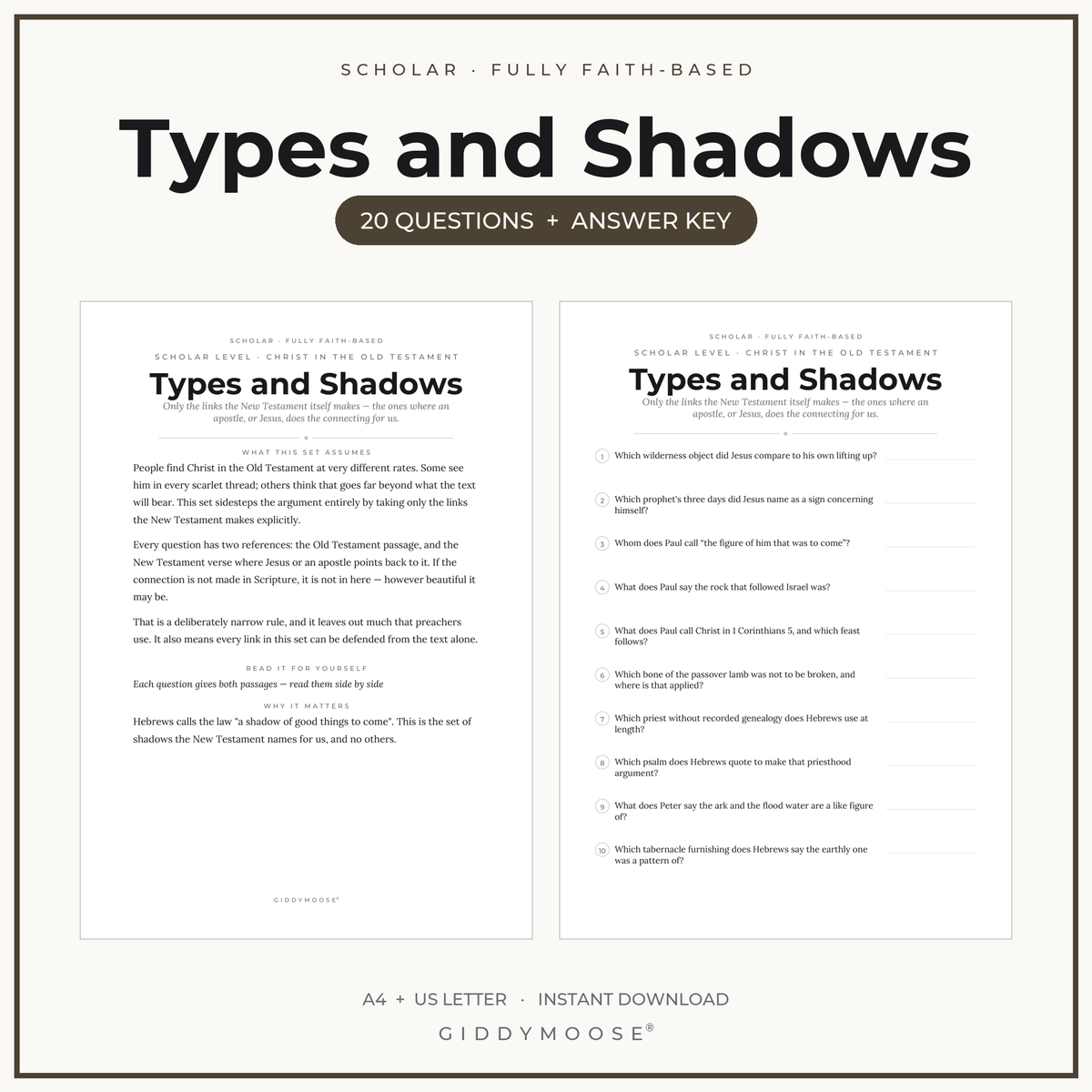 Types and Shadows Bible Trivia Printable