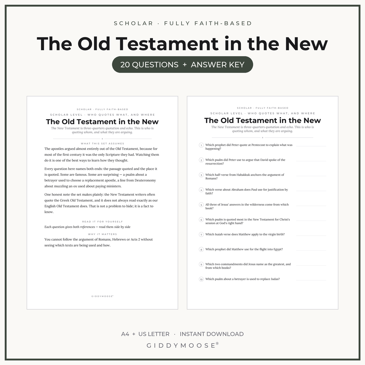 Old Testament in the New Bible Trivia Printable
