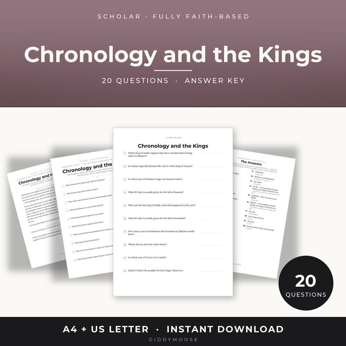 Bible Chronology and Kings Trivia Printable