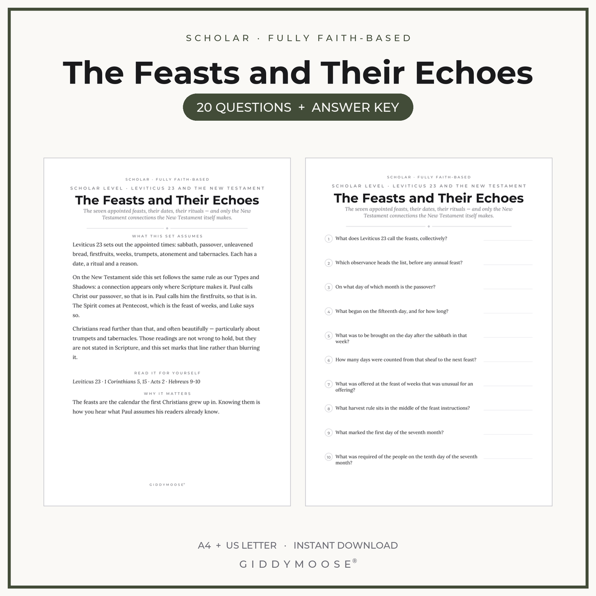 Feasts of the Bible Trivia Printable