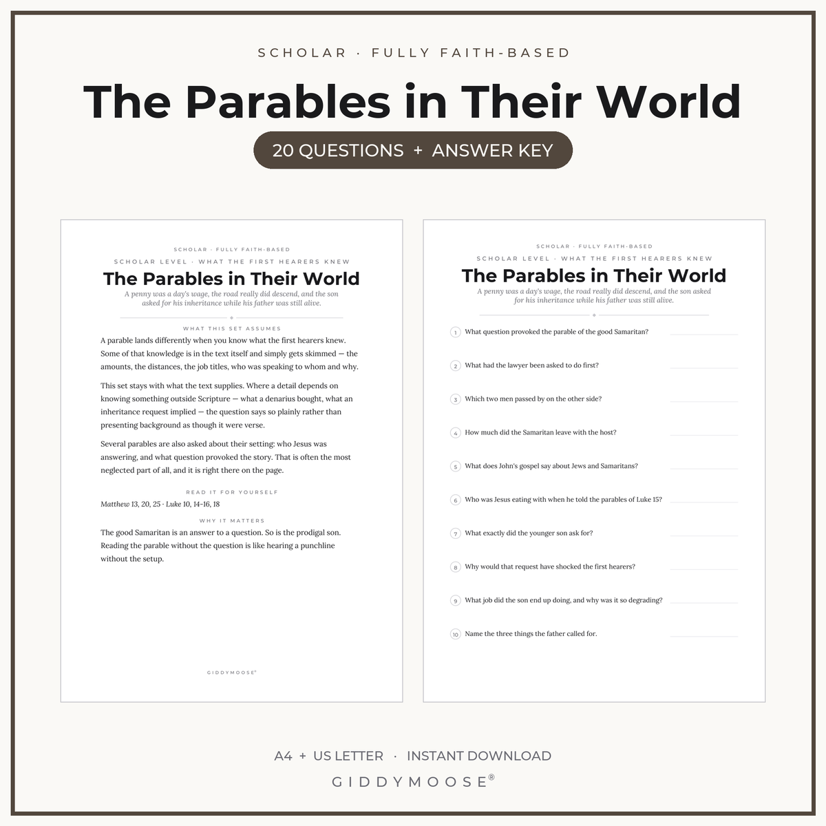 Parables in Context Bible Trivia Printable