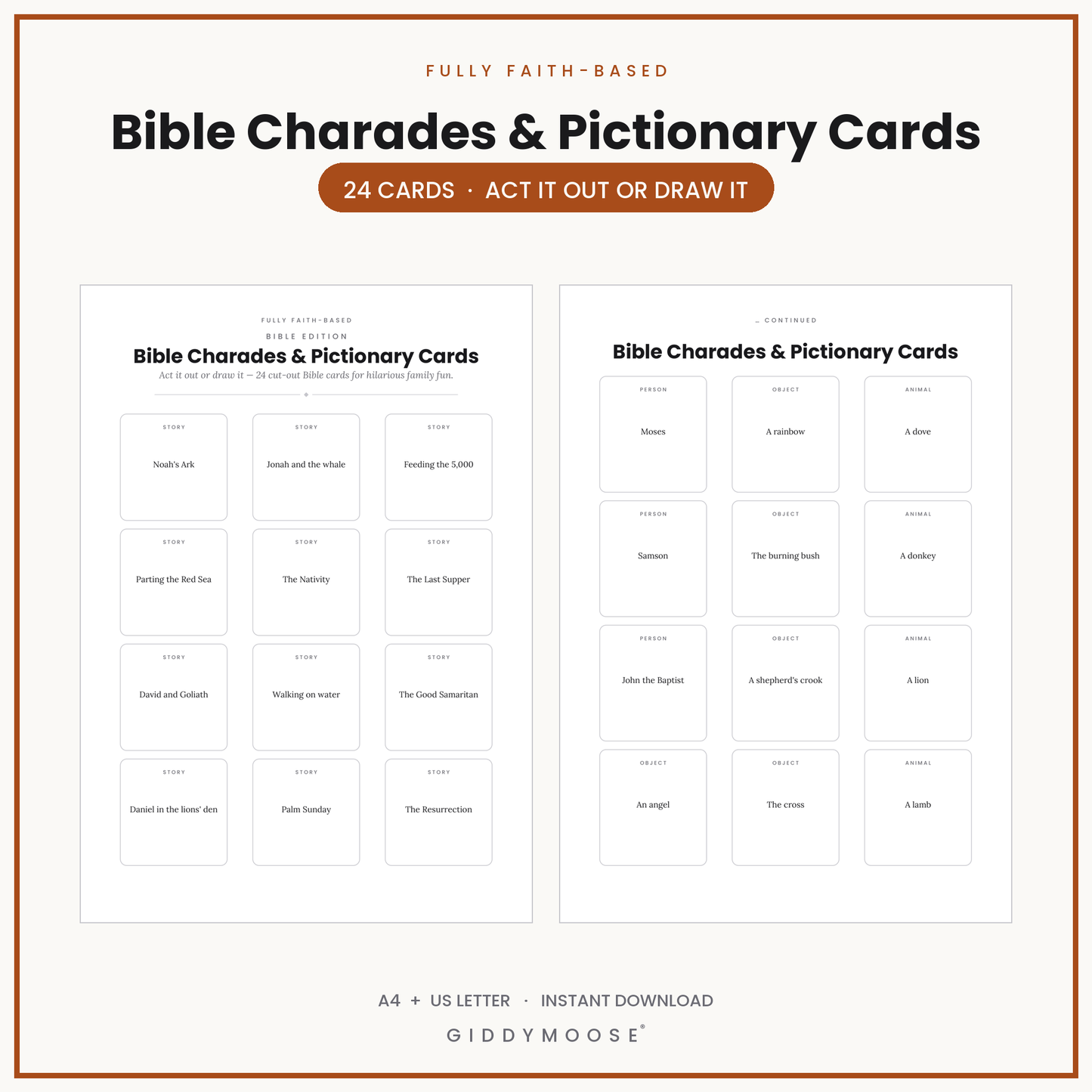 Bible Charades and Pictionary Game Printable