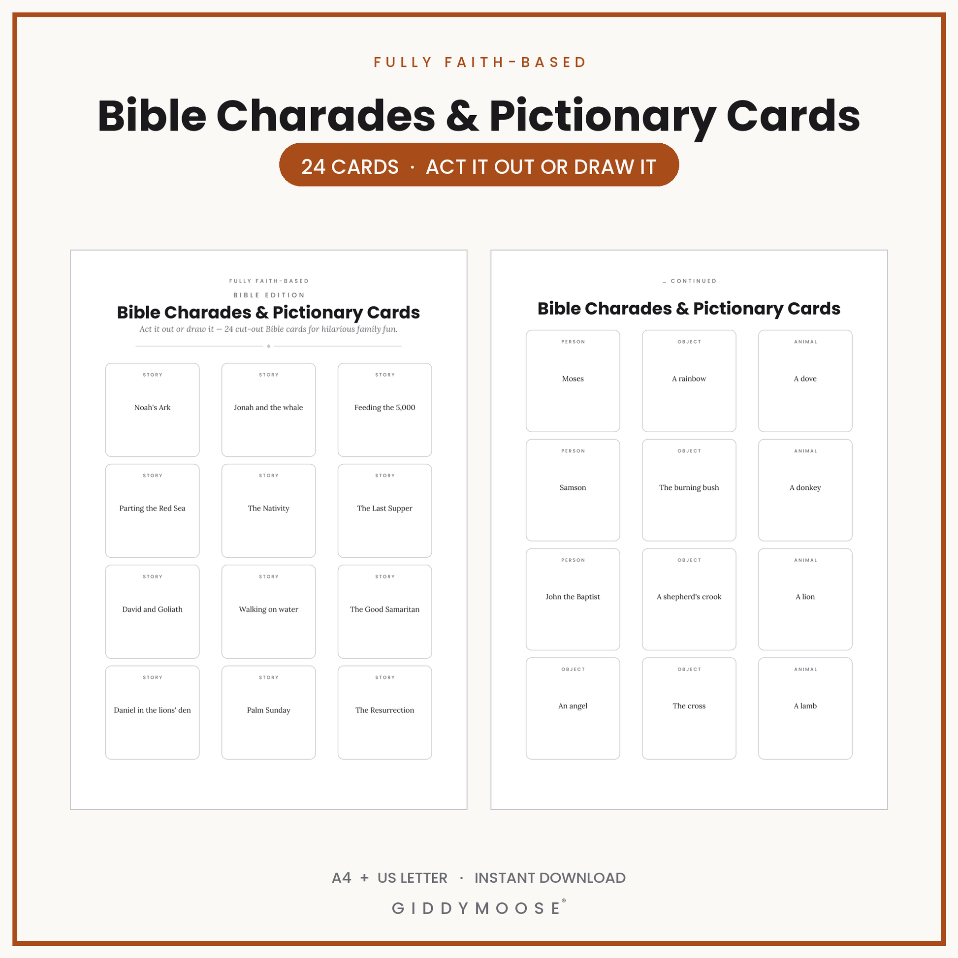 Bible Charades and Pictionary Game Printable
