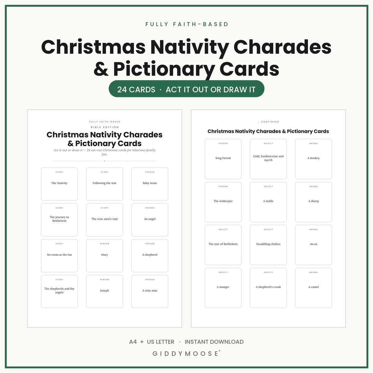 Christmas Nativity Charades and Pictionary Printable